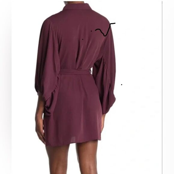 NWOT 19 Cooper Buttoned Belted Burgundy Shirt Dress - Picture 7 of 11